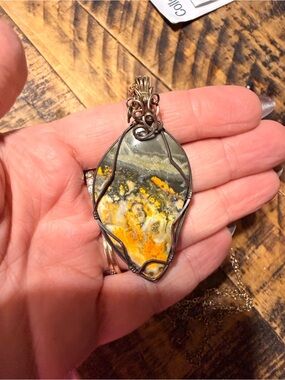 Handcrafted Yellow & Gray Bumblebee Jasper Pendant Necklace